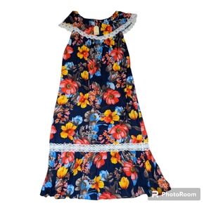 NWT Jodifl Colorful Floral Off/On Shoulder Maxi Dress  Lace Trim Women's Medium